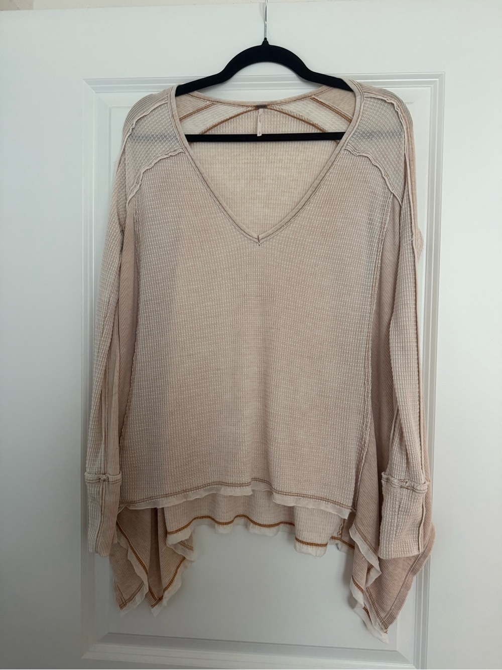 Free People V-Neck Waffle Knit Top